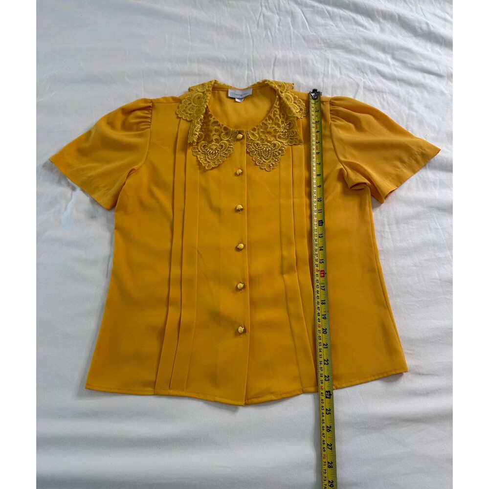 Vintage Mustard Beaded Lace Collar Puff Sleeve Blouse USA - Picture 9 of 12